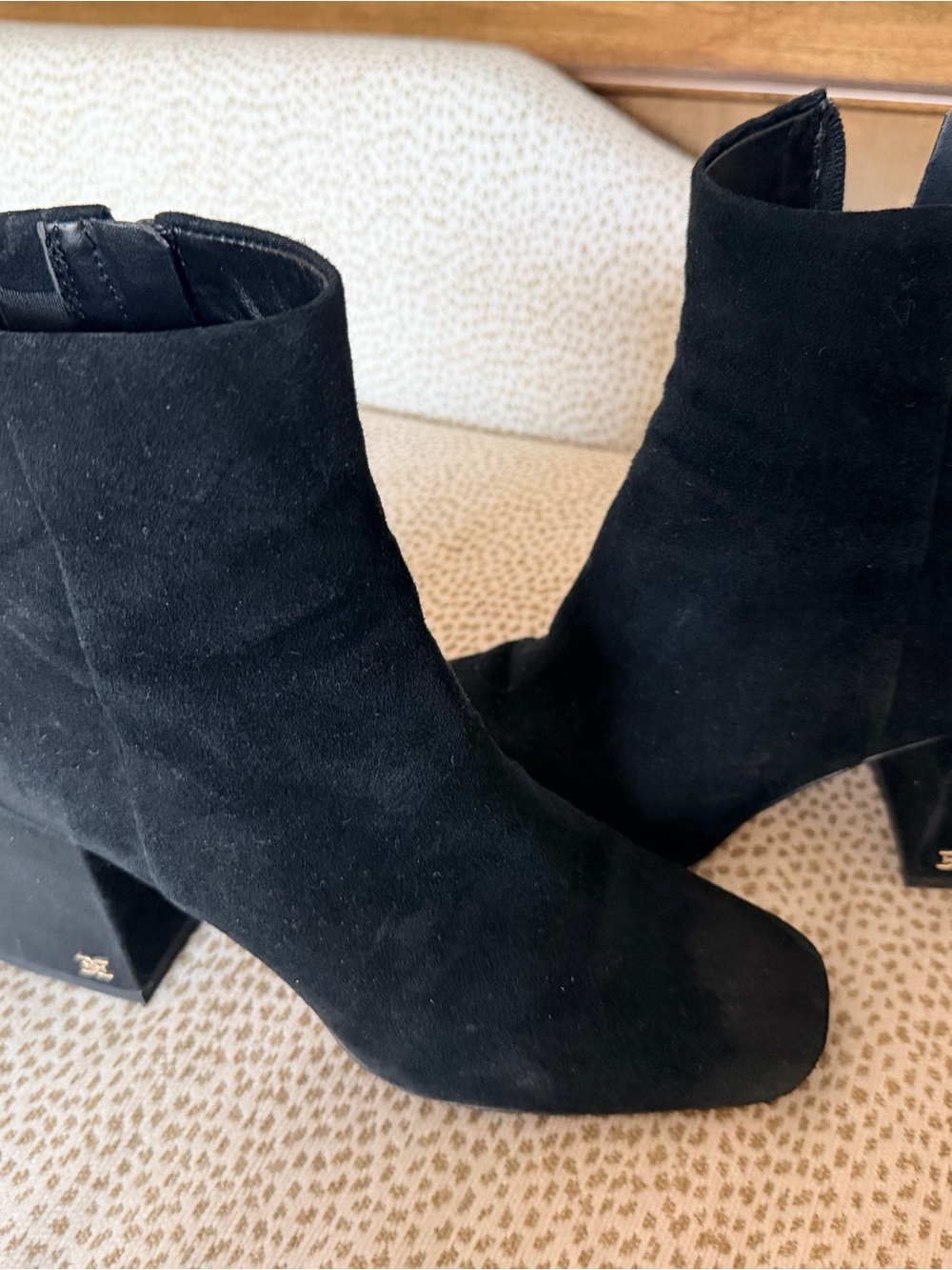 Sam Edelman Black Suede Square-Toe Block Heel Ankle Booties